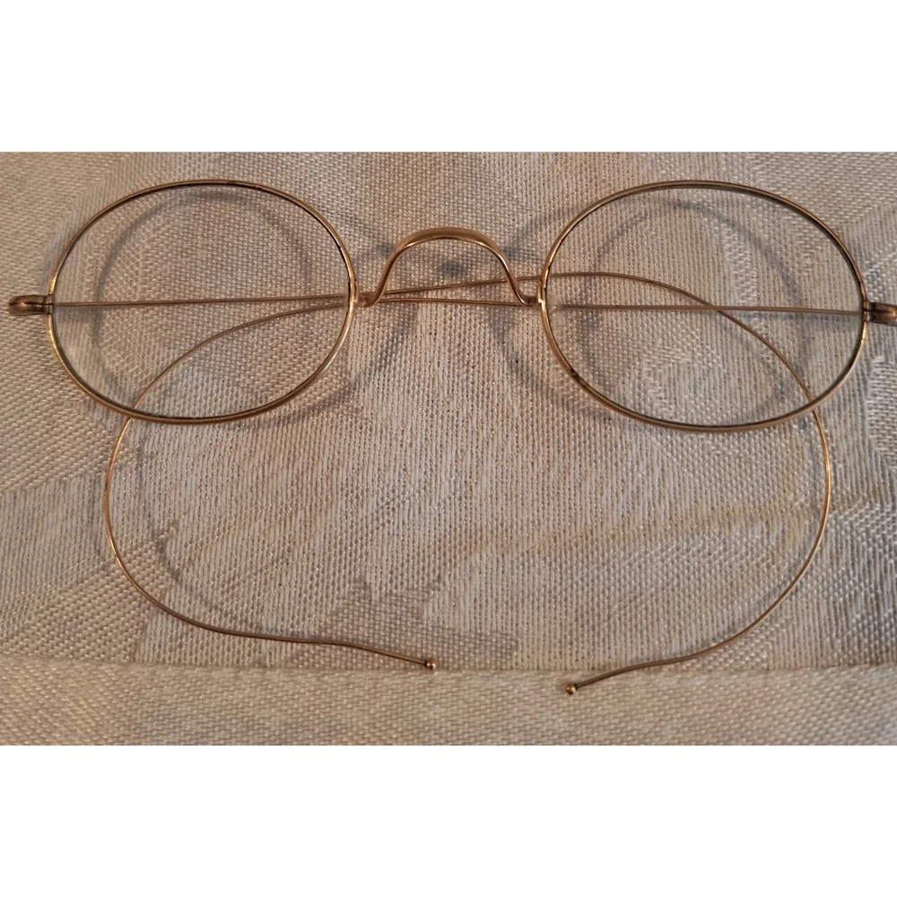 Antique Eyeglasses Spectacles Lot of 2 c1900 Oval Octagon Wire Rim w/Case Vtg